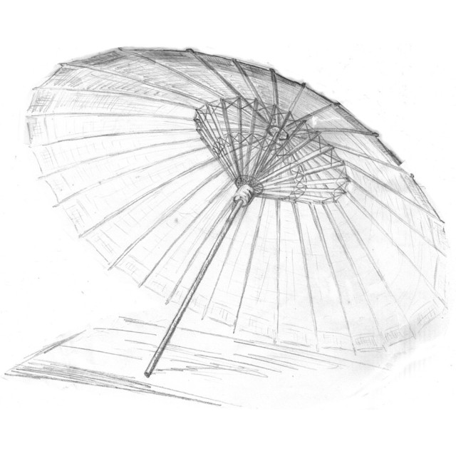 Narysowany ołówkiem parasol przeciwdeszczowy.
